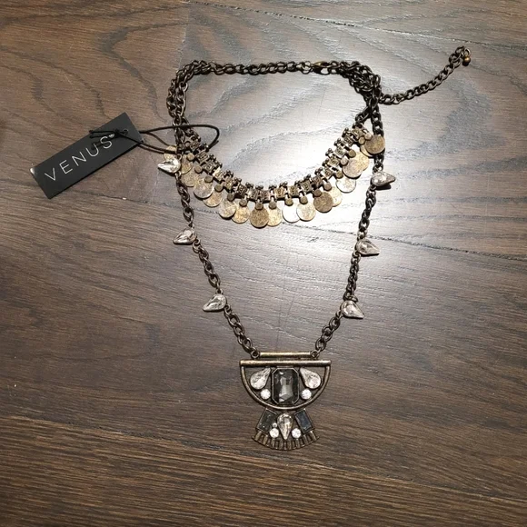 VENUS Gold Moroccan Coin Simulated Gemstone Necklace Costume Gift Indie Gypsy - Picture 6 of 6